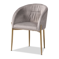 Baxton Studio Ballard Modern Luxe and Glam Grey Velvet Fabric Upholstered and Gold Finished Metal Dining Chair